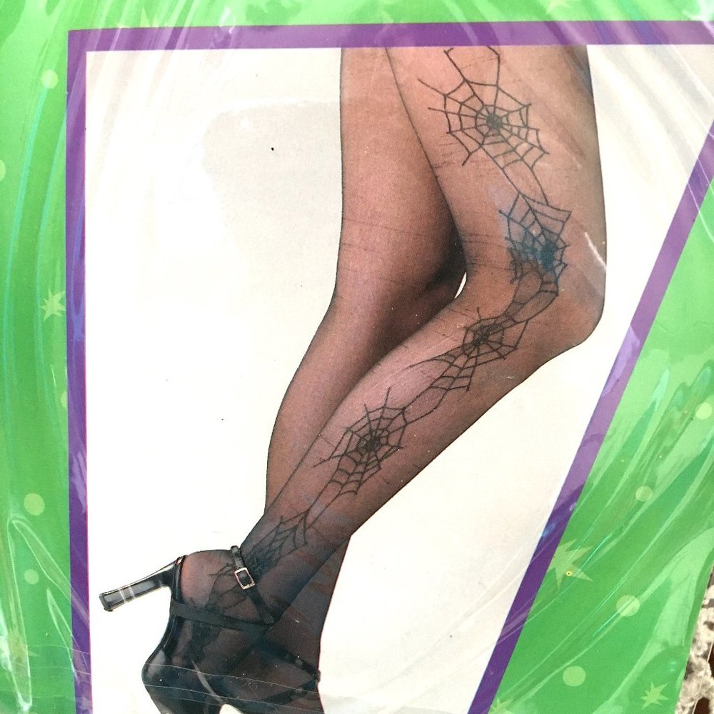 Disguise Pantyhose Blk with Spiderweb decor on sides  NOS NWT